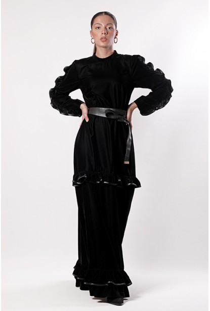 Siyah İpek Kadife Elbise
